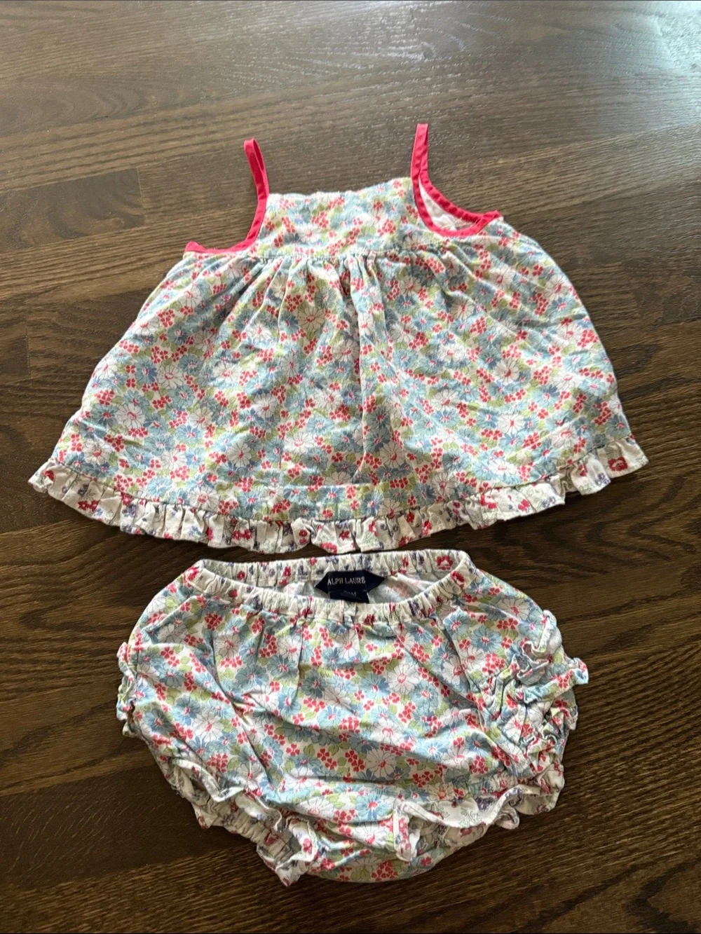 Ralph Lauren Blue Floral Tank Top & Diaper Cover Set